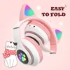 Bonito dobrável led gaming headset sem fio gato orelha fone de ouvido para crianças presente audifonos8928571