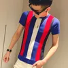 Rayure t-shirt hommes à manches courtes mode col rond t-shirts Streetwear tricot Blouse hauts été coréen mince mâle vêtements 210527