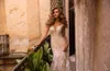 Berta-Champagner-Capping-Ärmeln Meerjungfrau-Hochzeitskleider volle Spitze-Applikationen Tüll Brautkleider