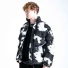 Män streetwear hajuku vadderad jacka hip hop painting print parka jacka 2021 vinter bomull avslappnad jacka coat outwear varm