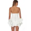 Summer White's White Mini Dress Sexy Spaghetti Pasek V-Neck Draped Bandage Dress Bodycon Club Party Dress Vestidos 210719