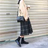 プラスサイズ3xL MIDIスカート女性ロングウール冬の緩いプリーツの格子縞のスカート女性暖かい学生秋の街路壁210421