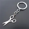 Scissors Keyring Stainless Steel Keychain With Clear Stone Men Women Unisex Jewelry 12 pcs/lot Whole