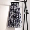 TIGENA Floral Print Chiffon Langen Rock Frauen Mode Sommer Gürtel EINE Linie Hohe Taille Falten Rock Weiblichen Ästhetischen Rock 210331