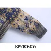 KPYTOMOA KVINNA FASHION JACQUARD BEGRÄNSADE STUTSKADE CARDIGAN SWAATE VINTAGE Långärmad Knappkvinnor OuterWear Chic Toppar 210917