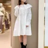 Sweet Peter Pan Collar Camisa Camisa Vestido Primavera Solta Solta Vestidos Vestidos Fresco Moda Cute Preppy Style Vestidos 210514