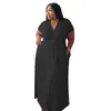 Robe longue à manches courtes et col en V pour femme, ample, unie, décontractée, grande taille, avec poches, rose vif (XL-5XL)