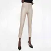 Wixra Pu Penit Pants Pantalones Mujer Höst Kvinnor Solid Zipper Faux Läder Hög midja Slim Skinny Trousers 211115