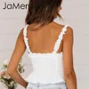 Jamerry Vintage Seksi Beyaz Dantel Kadın Tank Tops Askı Fırfır Kırpma Üst Camiş Kadın Yaz Dantel Up Camisole Tops 2019 Q190513