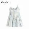 Foridol Tie-gefärbte Rüschen Button Up Sommerkleid Kurze Mini Strand Casual Lose Print Kleid Sommerkleid Strap Strand Kleid vestido 210415