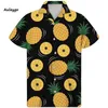 Guayabera Camisa Hombre Pinapple Print Мужские летние рубашки для больших и высоких коротких рукава тонкие дышащие ткани Гавайи стиль1