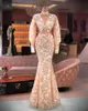 Sparkle Mermaid Champagne Evening Dresses Long Sleeves Sequin Applique Prom Gowns For Women Party High Neck Robe De Soire Femme 322