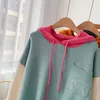 H.SA Kvinnor Vinterkläder Tröjor Tecknad Patchwork Stickade Pullovers Pocket Hooded Pullover Knitwear Ropa Mujer 210417