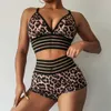 Леопардовый сетка Fitnset Mageded Top + высокая талия сексуальные шорты йоги костюм женщины тренировки одежда спортивные костюмы спортсмены носить комплекты X0629