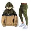 Men Brand LOGO Tracksuit Casual 2 Pieces Sets Sweatshirt Hooded+Sweatpants Print Sportswear Mens Clothes Solid Jogger Sport Suit