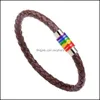 Bracelets porte-bonheur bijoux mode Gay Pride arc-en-ciel en cuir pour femmes hommes noir marron véritable bracelet fermoir magnétique Lgbt livraison directe 2021 V2