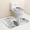 Bath Mats 3pcs/Set Bathroom Mat Chinese Style Landscape Painting Flowers Green Leaf Pink Lotus Bathtub Toilet Carpet Non-Slip Rug Decor