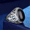 Bagues en cristal pour hommes, bague en diamant d'agate noire, motif creux, noir, simple, mode, ouverture, styles de cluster pour dames