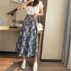 油絵スタイルの花長いスカート夏のカジュアルな女性のスカート韓国のファッション女性のハイウエストの細いAラインシフォンマキシスカート210619