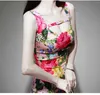 Summer Women Spaghetti Strap Printed Floral Pencil Dress Slim Sexy Square Collar Bodycon Office Lady Sheath Sashes 210506