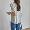 Kobiety Koszulki Koreańskie Biuro Lady Suit Collar Moda Casual Krótki Rękaw Koszula Kieszeń Solid Bluzki Topy Lato Blusas 10007 210417