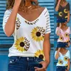 Oversize Kläder Kvinna Sommar V-Neck Kortärmad Butterfly Blommor Tryckt Casual Loose T-shirts 90s Mode Kvinnor Tshirt Svart 210604