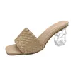 Brkwlyz透明ハイヒールの女性のスクエアトゥサンダル夏の靴女性クリアハイポンプのウェディングヒールスリッパy0721