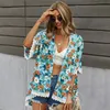 Kvinnors badkläder Kvinnor toppar Summer Boho Chiffon Swimsuit Beach Cardigan Vintage Bikini Cover Up Wrap Beachwear Outdoor Anti-UV Lace Coat