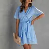 casual plus size summer dresses women Ruffled Polka Dot A-line Short sleeve beach dress ladies mini short dresses 210415