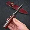 1 Unids Cuchillo Recto de Supervivencia de Calidad Superior D2 Cuchillas de Punto de Caída de Satén Mango de Palisandro Completo Cuchillos de Hoja Fija Con Funda de Cuero