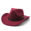 Chapeau occidental Vintage avec melon en feutre Fedora pour hommes et femmes, couleur unie, casquette de Jazz à large bord, casquette de Cowgirl quatre saisons, sombreros