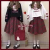 Harajuku giapponese donna 2 pezzi vestito kawaii carino fragola felpa stampata + gonna scozzese rossa autunno pullover top a pieghe 210421