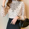 Koreaanse vrouwen chiffon shirts vrouw polka dot blouses tops lange mouw top plus size ruches shirt XXL 210427