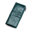 Mode kvinnliga arrangör långa plånbok koppling handväska riktigt äkta läder mjuka rfid plånböcker