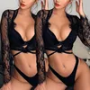 Letnie kobiety koronkowe bikini stanik okrywa Sheer Floral Tops Sexy Ladies Black Long Rleeve Bandage Sarongs