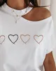 Kvinnor sommar elegant hjärta utskrift kall axel kortärmad casual t-shirt 210415