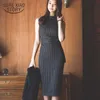 Sommar mode joker smal vertikala randiga sexiga bottenklänningar hög midja koreanska party bandage klänning 6079 50 210417