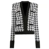 HIGH QUALITY Fashion Runway Designer Jacket Women's Open Stitch Houndstooth Outer Wear 210914