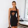 Darmowe Kobiety Summer Bandaż Dress Sexy Tube Top Top Rękawicowy Bodycon Lace Hollow Club Party Mini Halter Vestidos 210524