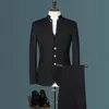 Ternos dos homens blazers (jaqueta + pant + colete) 3pcs conjunto homens terno estilo chinês estante gola masculina noivo do casamento noivo slim ajuste tamanho blazer tuxedo 4x