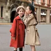 Mode baby flicka pojke trench jacka toddler tonåringar vindbreak coat khaki röd lång vår höst barn damm kläder 3-12y 211204