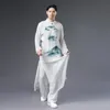 Odzież Etniczna Streetwear Tang Suit Bawełniana Pościel Robe Mężczyzna Stojak Kołnierz Długa Suknia Męski Biały Hanfu Chiński Stylowy Odzież Rocznika Kostium