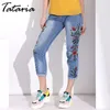 Tataria floral jeans bordado womam cintura alta cintura mujer calça calça verão feminino jeans mulheres 210514