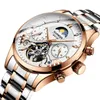 Reloj mecánico automático Tourbillon de oro rosa negro resistente al agua de 50M, reloj de acero inoxidable para hombre, relojes de pulsera para hombre 2021