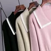 Korean Knitted Cardigan Women Turn-down Collar Long Sleeve Pearl Button Jumper Winter Warm Fashion Sweater Outwear 210419