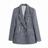 Moda donna Tweed Check Blazer doppiopetto Cappotto scozzese Vintage Office Lady Tasche Giacca Outwear Oversize Chic Top 210521