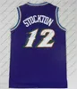 32 # Karl Malone Jersey 12 # John Stockton Jersey Violet Blanc Cousu Donovan Mitchell Orange Chemises En Gros Top Qualité S-XXL