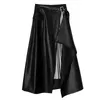 LANMREM Mesh Patchwork Skirt for Women Plus Size High-end Casual Irregular Leather Skirts Lady Female Spring New 2A6012 210331