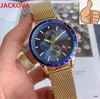 Todos os discadores Trabalhos Cronômetro Luxo Mens Relógios Com Calendário Aço Inoxidável Malha Alta Big Designer Quartz WristWatch 44mm de Alta Qualidade Super Presente