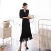Chic Office Bayanlar Tek Göğüslü V Boyun Hırka Kazak + Yüksekliği Bel Bir Çizgi Etek Takım Elbise Sonbahar Kış Örme 2 Parça Set 210514